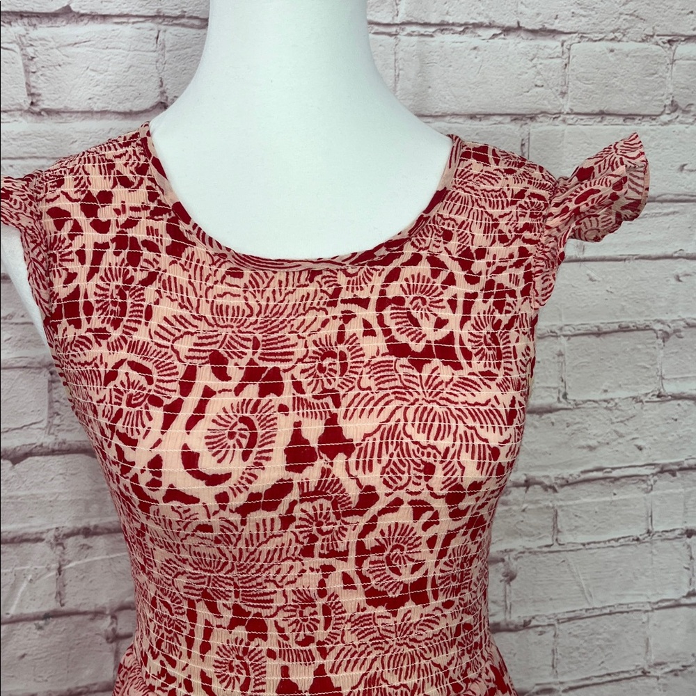 Banjanan Floral Smocked Ruffle Shoulder Midi Dress EUC Small - Picture 2 of 11